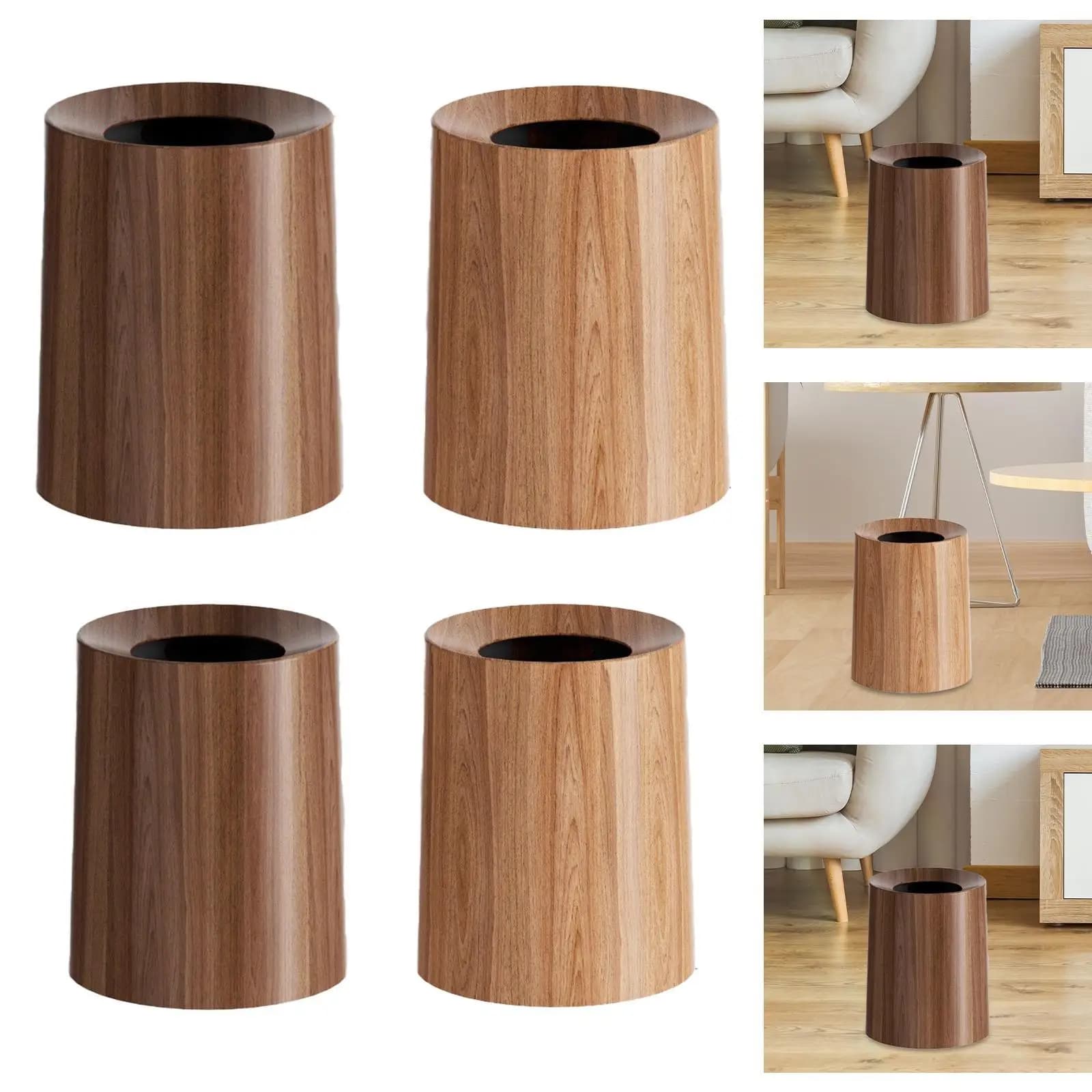 Cestino per rifiuti rotondo con venature del legno, cestino per rifiuti con parte superiore aperta, cestino per rifiuti per OfficeNice