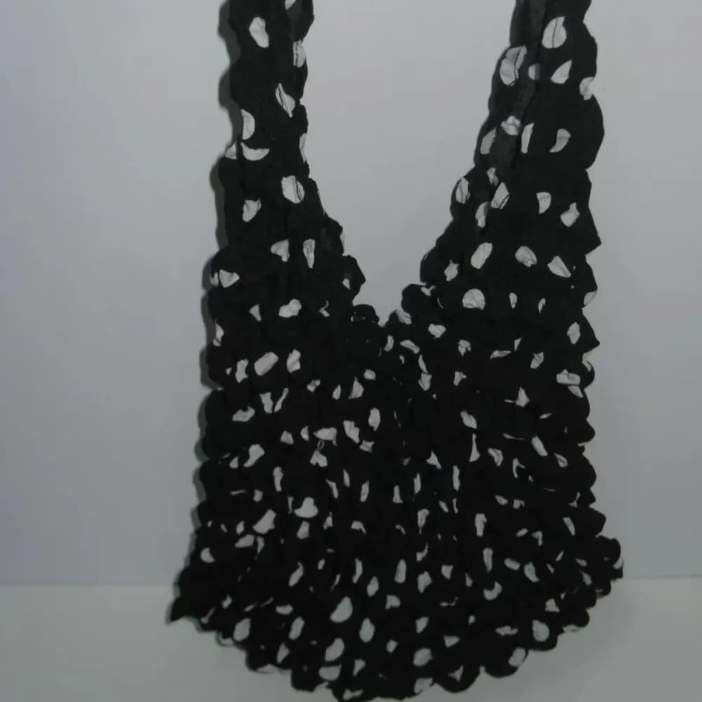 Large Capacity Bubble Crossbody Bag Soft Polyester Woven Material Polka Dot Shopping Bag Black Polka Dot Reusable Design