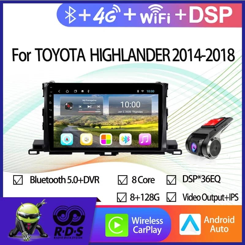 4G + 32G Android 11 Navigazione GPS per auto per TOYOTA HIGHLANDER/XU50 2014-2018 Auto Radio Stereo Lettore multimediale