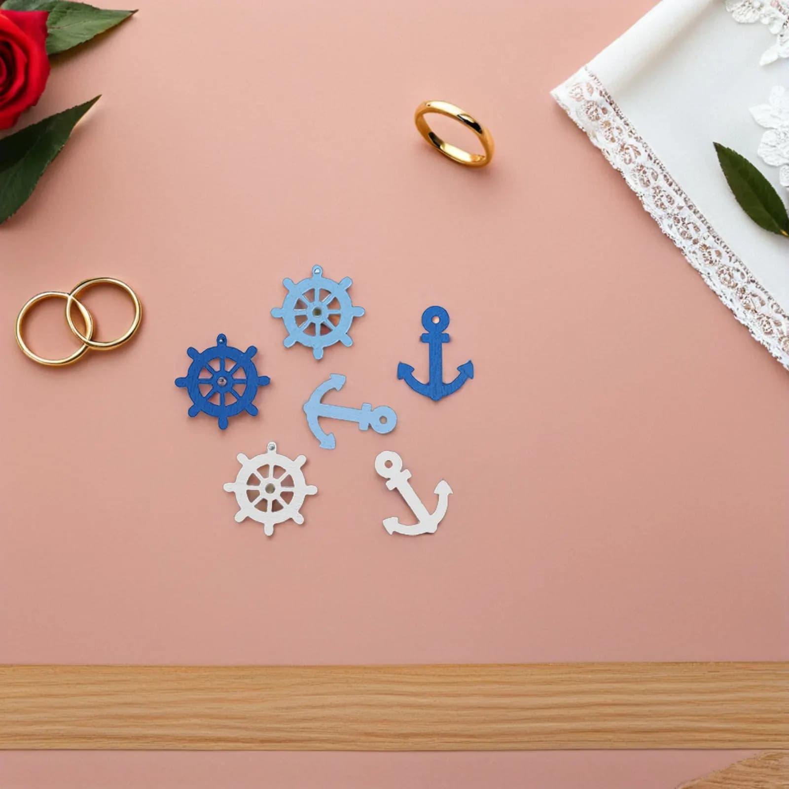 100Pcs Wooden Anchor Pendants 25x20mm Mini Charms for Scrapbooking Home Decorations Nautical Craft Supplies Boat Anchor