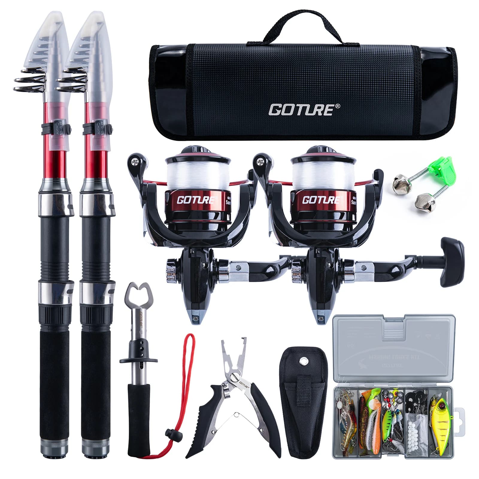 Goture Doppia Canna Da Pesca Doppio Mulinello Combo Kit 1.8M 2.1M 2.4M 2.7M Attrezzatura Da Pesca Spinning Telescopica In Fibra di Carbonio Con Borsa