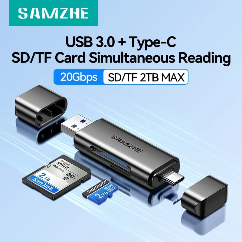 Lettore di schede SAMZHE USB3.0 e USB C a SD MicroSD TF Thunderbolt 3 per PC Accessori per laptop Lettore di schede di memoria intelligente Adattatore per schede SD