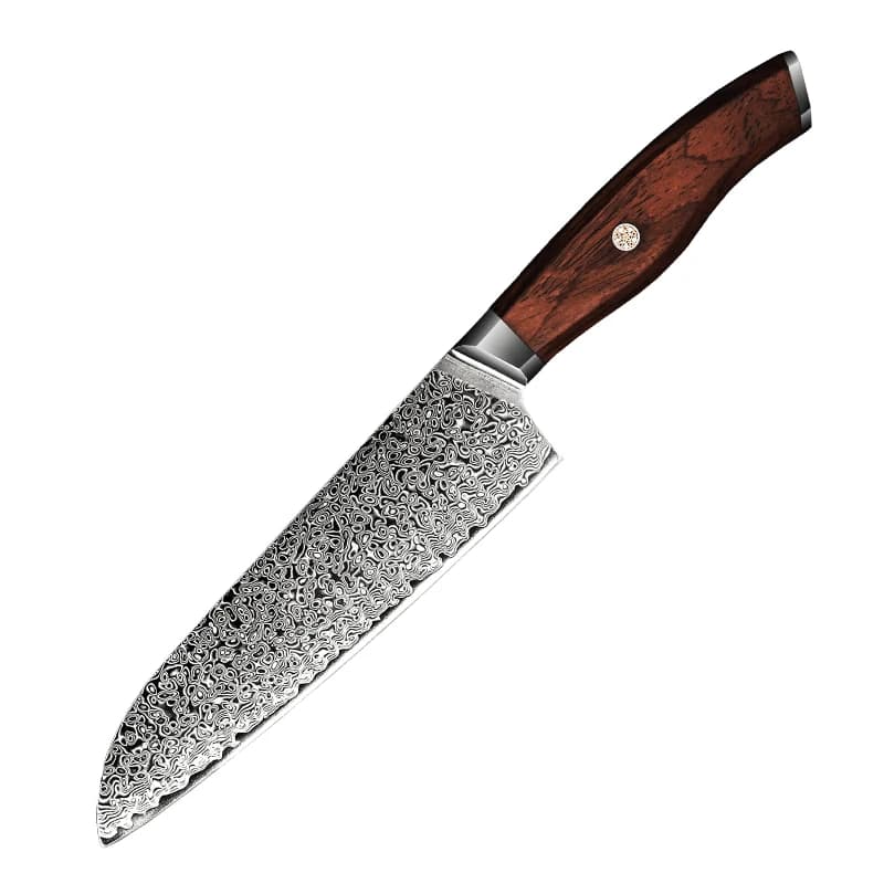 7,5 inch Santoku knife 67 layers Damascus steel blade VG10 Mannaia from sharp chef to slice Japanese kitchen knife Sandalwood handle