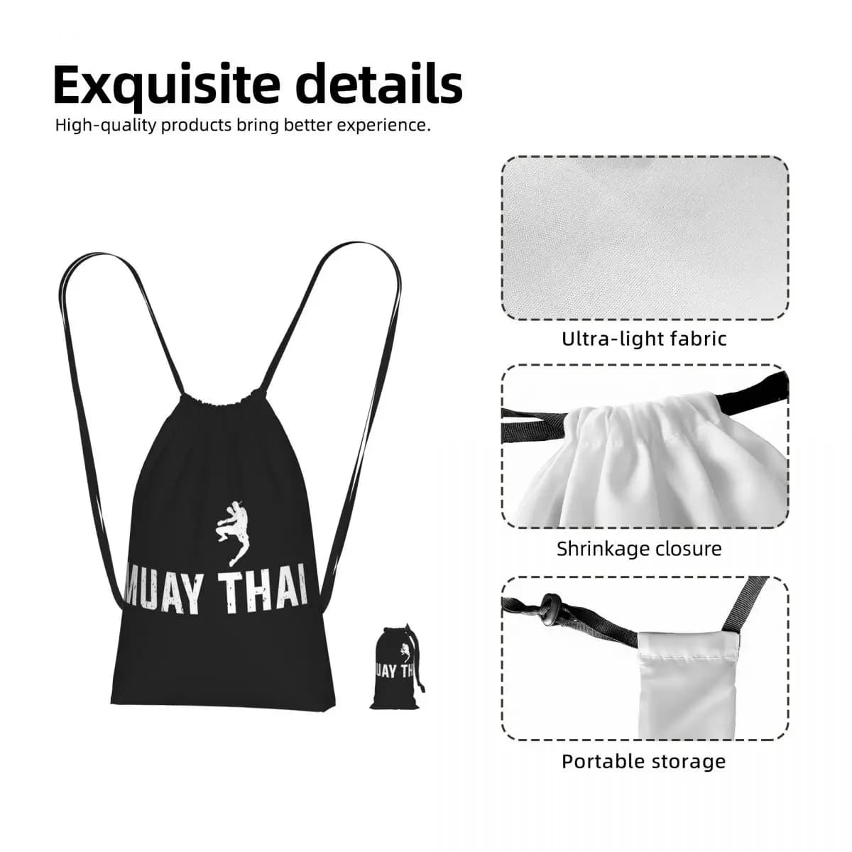 Muay Thai Gloves Thailand Boxing Fighter College Drawstring Backpack Sports Gym Bag Lightweight Foldable Storage Drawstring Bag