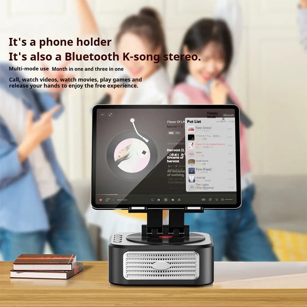 360 ° Supporto per tablet da tavolo pieghevole con rotazione Supporto per smartphone da tavolo con altoparlante Bluetooth wireless Scatola audio USB stereo