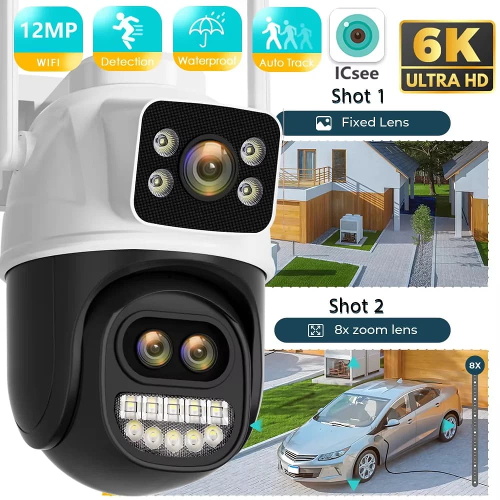BESDER Telecamera IP WIFI Tre obiettivi Zoom 8X Telecamera PTZ esterna 8MP HD AI Telecamera di sicurezza con tracciamento automatico P2P CCTV Sorveglianza iCSee