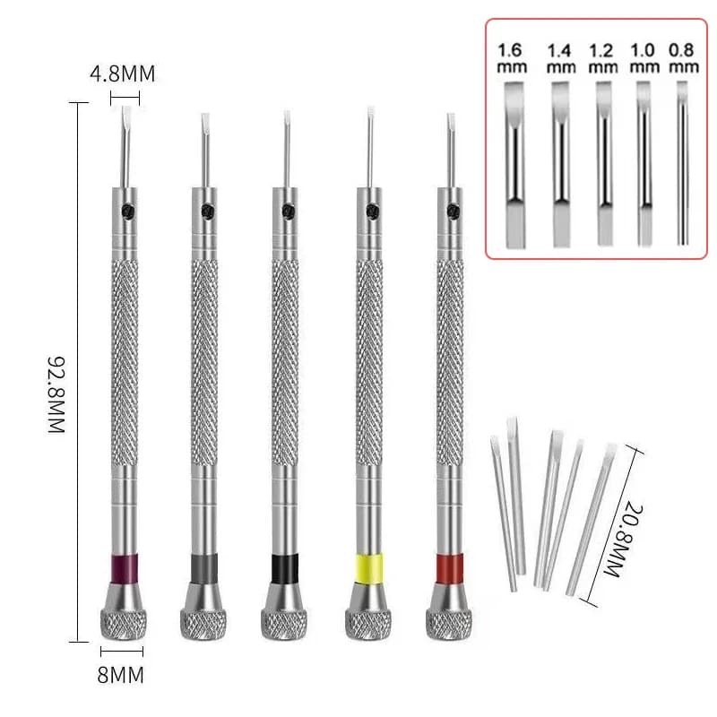 Strumenti per orologi portatili 5 pz/set Cacciavite in acciaio da 0,8-1,6 mm per la rimozione della fascia di riparazione dell'orologio con mini perni di collegamento Strumenti per orologiaio