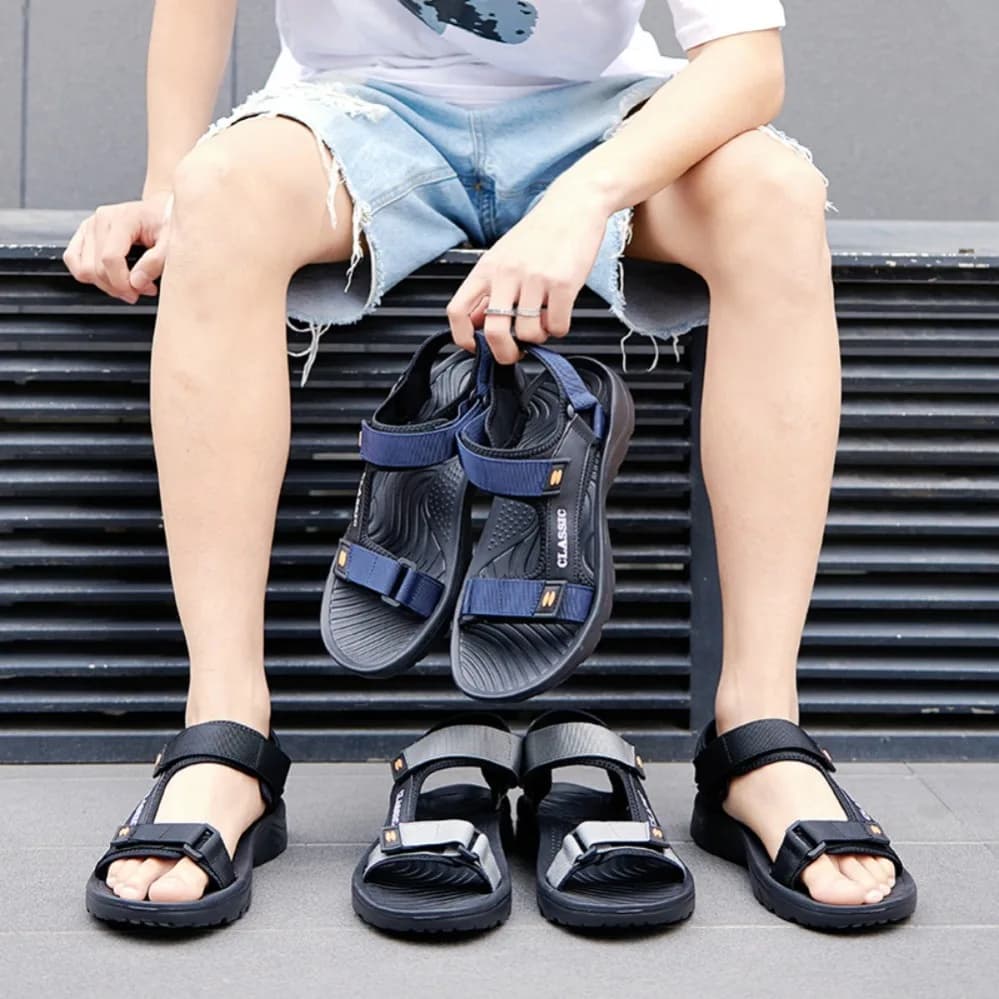 Men's outdoor sandals, waterproof, with plantar support, yoga insole, gladiator model, open tip, summer beach slippers, non-slip, durable, men's low shoes
