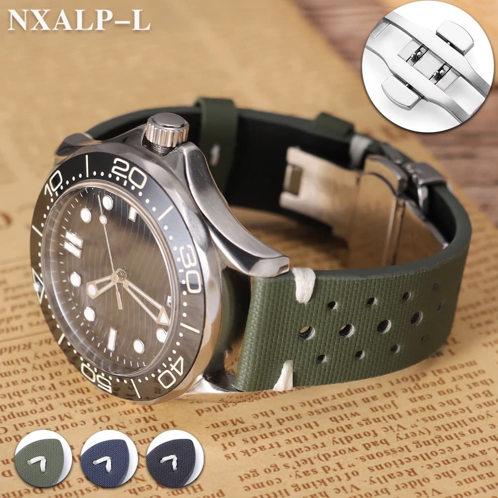 Cinturino in tela di vela cinturino in pelle traspirante 18mm 20mm 22mm per Omega per cinturini Seiko cinturino con fibbia a farfalla sgancio rapido