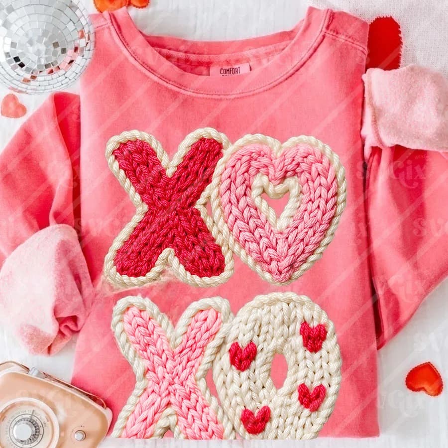Valentine's Day Filato finto XOXO FAI DA TE Termoadesivo Heat Transfer Decalcomanie T-shirts Feet Bags Faithful Clothing Decor
