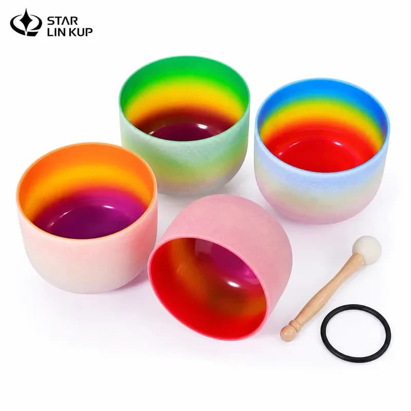 STAR LIN KUP 10 Inch Chakra Rainbow Frosted Quartz Crystal Singing Bowl with Mallet for Healing Energy Balance Meditation