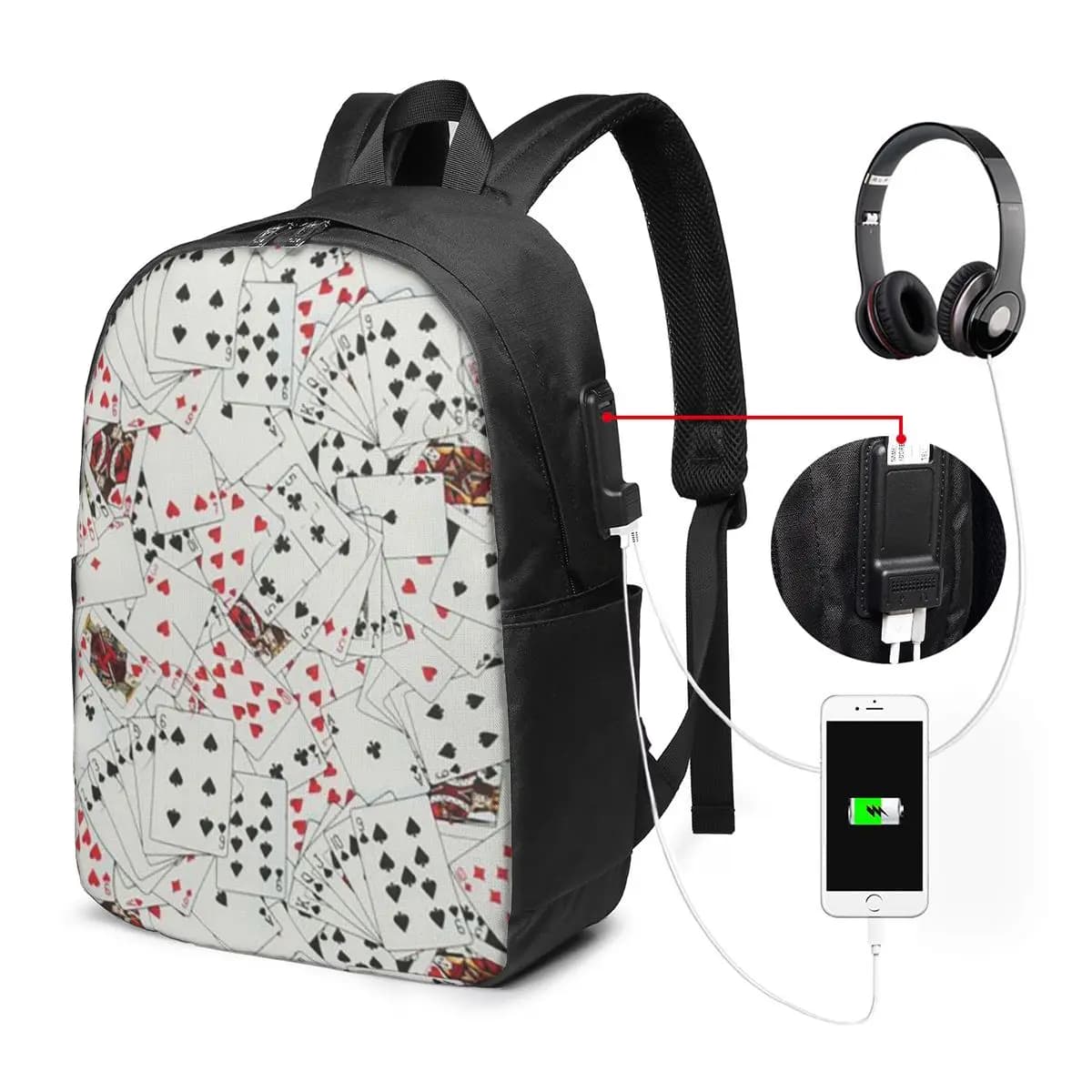 Playing Cards Poker Print Backpack Travel Notebook Bag Computer College Student School Bag Laptop Shoulder Bags for Men Women
