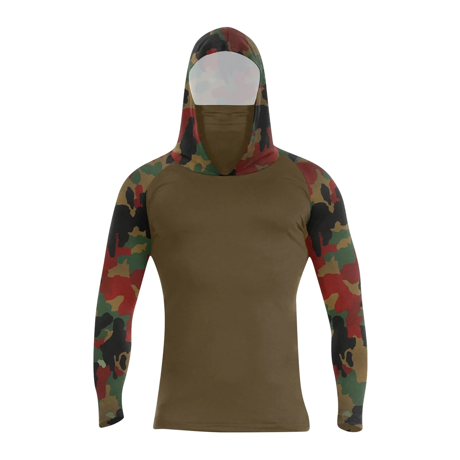Men'S Summer Printed Quick-Drying Long-Sleeve T-Shirt Sun Protection Clothing Fishing Fitness Hooded Long-Sleeved Top