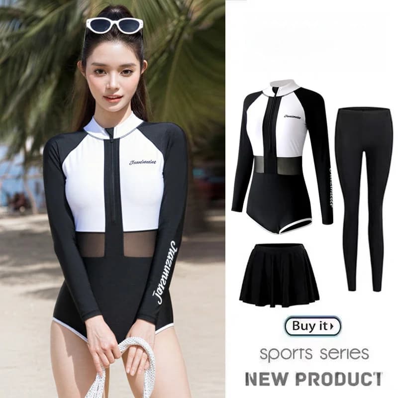 Muta da donna a manica lunga con cerniera, costume da bagno a sirena, tuta da snorkeling, tuta slim da surf, abbigliamento da immersione, tuta intera
