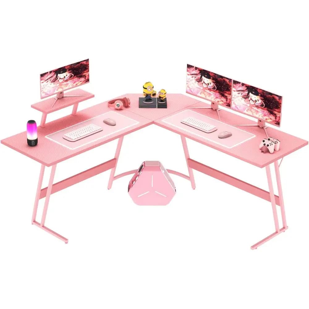Scrivania da Gaming a L Rosa con Supporto per Monitor Grande per Ufficio Domestico, Studio e Scrittura (57 Pollici)