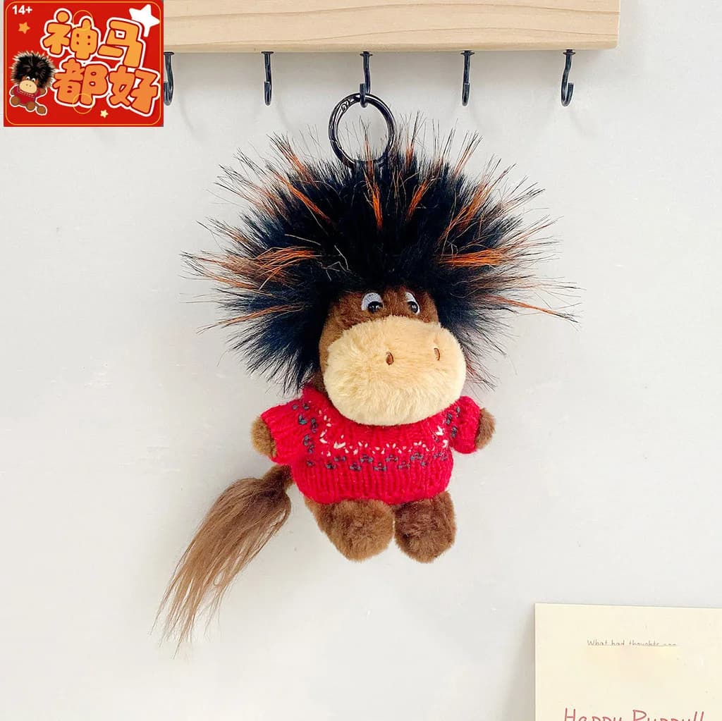 Divertente Portachiavi Peluche Pony con Testa Esplosiva, Ciondolo Mascotte Anno del Cavallo, Simpatico Peluche Morbido a Forma di Pony, Regalo per le Feste