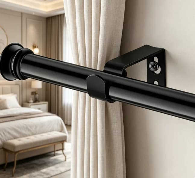 Small Black Curtain Rod Set with Brackets Easy to Install for Window 30 to 45 5/8 Inches Standard Decorative Rod for Bedroom Living Room Kitchen