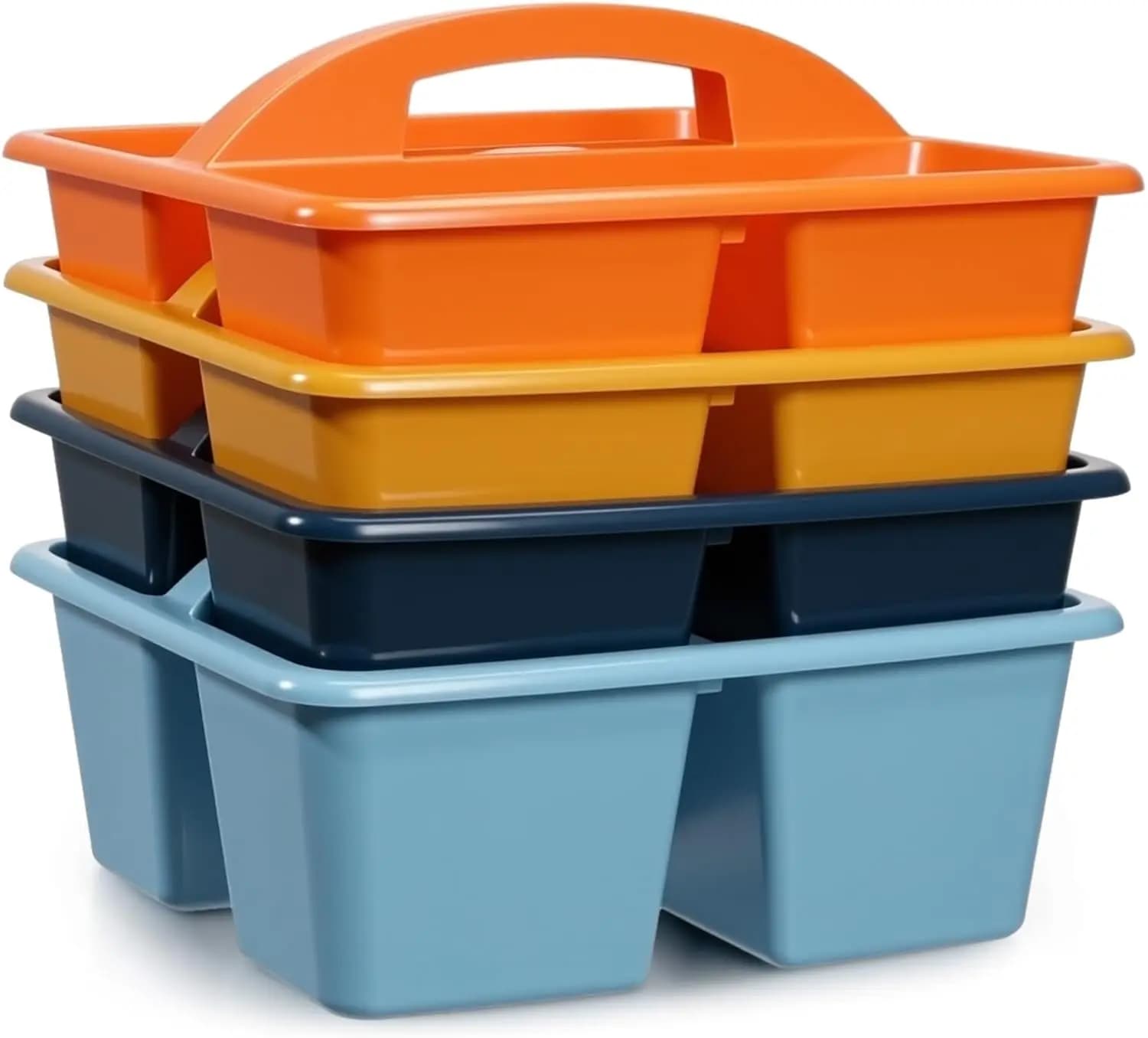 Set di 4 Contenitori Impilabili con Maniglia, Cestini Organizzatori in Plastica per Scrivania e Forniture da Ufficio (Blu Arancione)
