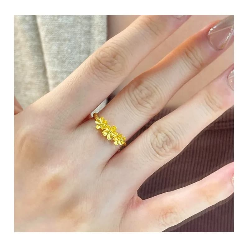 New Chinese-style Three-flower Osmanthus Ring Women's Light Luxury Gold Style Versatile Index Finger Ring Opening Adjustable Des