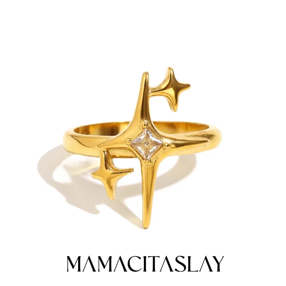 MamacitaSlay Unique Cool 316L Stainless Steel Star Zircon Ring Party Waterproof 18K Gold Plated Jewelry Women's Charm Gift 2025