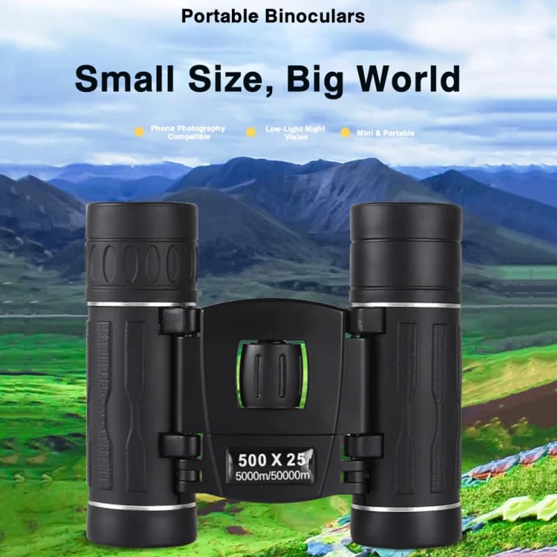 Potente Binocolo 500x25 a Lungo Raggio, Mini Telescopio Pieghevole con Ottica BAK4 FMC per Caccia, Sport, Campeggio e Viaggi