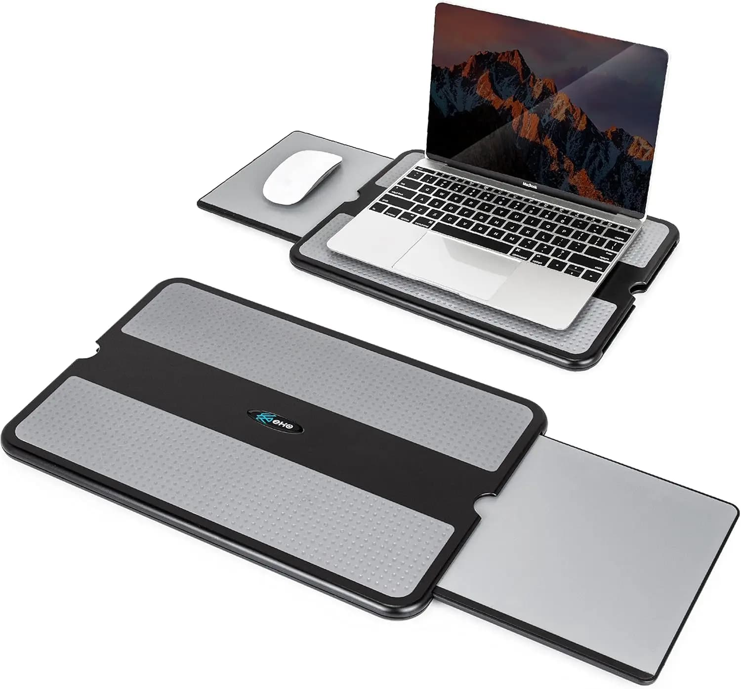 Supporto Portatile per Laptop con Tappetino Mouse Retrattile, Scudo Termico Antiscivolo per Letto Divano Viaggio, Superficie di Lavoro Stabile e Rinfrescante