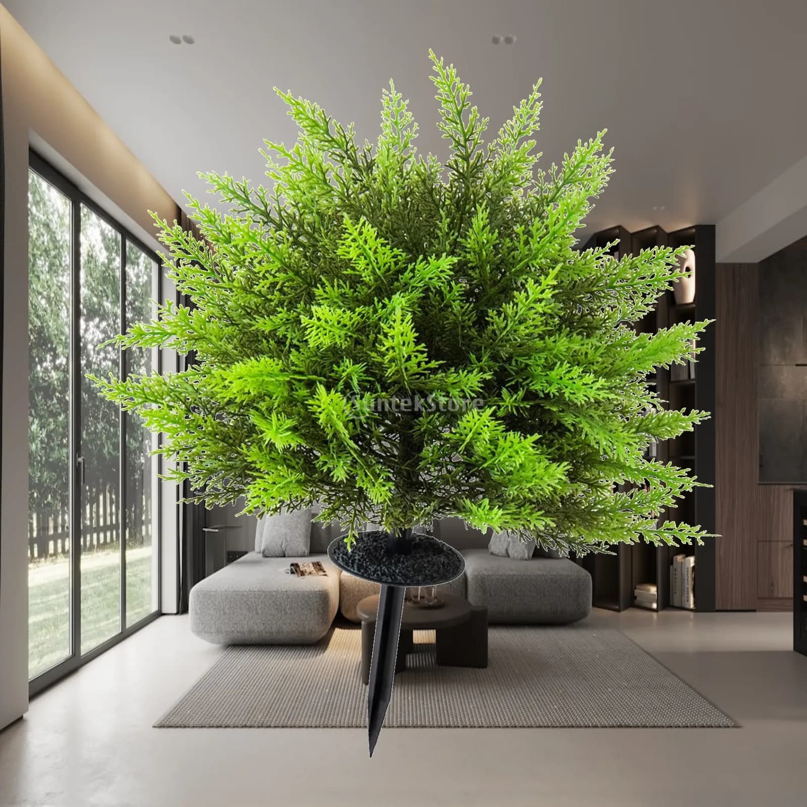Artificial Topiary Tree Shrubs Artificial Plants Outdoor Green Cypress with Ground Spike for Lawn Garden Backyard Pathway