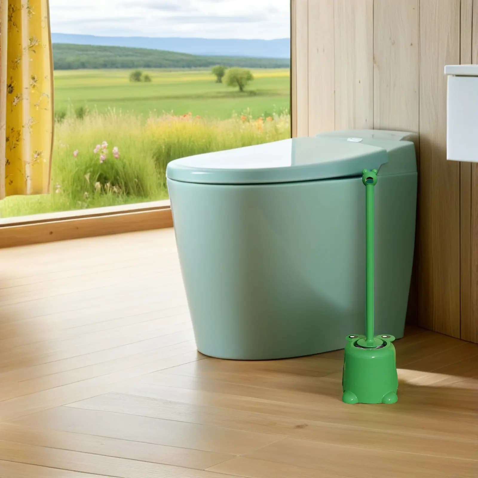 Set Spazzola WC a Forma di Rana con Manico Lungo, Porta Spazzola per Pulizia Bagno, Scrubber per WC Domestico