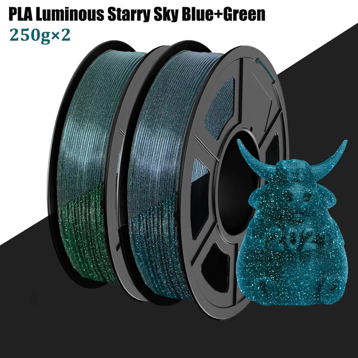 Bright 3D Printer Filament PLA, 1.75 mm coil update 250 g/500 g Strong glow in the dark PLA glossy for 3D printers