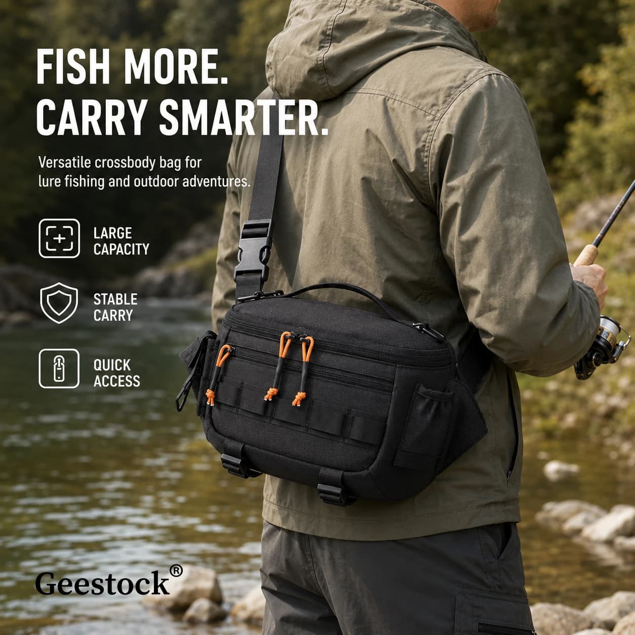 Geestock Sport Lure Fishing Bag Fishing Chest Waist Bag Water Resistant Tackle Storage Outdoor Pack For Men Camping Hiking Cycli