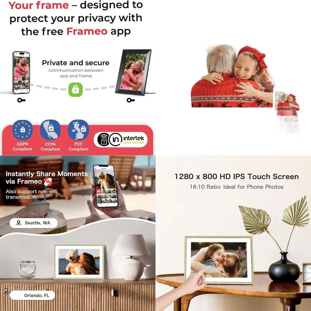 Cornice per foto digitale WiFi Frameo 10.1, 32 GB, touchscreen HD 1280x800, montabile a parete, condivisione foto istantaneamente, perfetta per Anniver