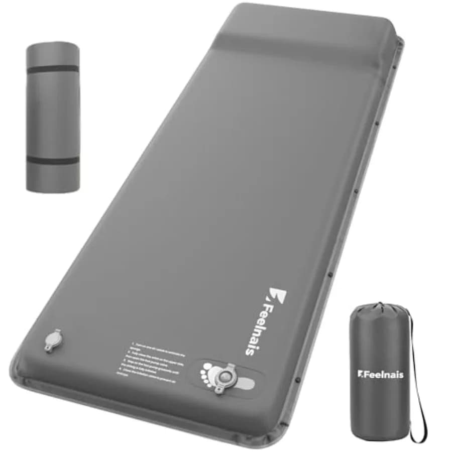 Materassino da Campeggio 4 Stagioni con Pompa a Pedale Integrata, Materasso in Memory Foam e Cuscino, Attrezzatura per Tenda e Auto, Grigio