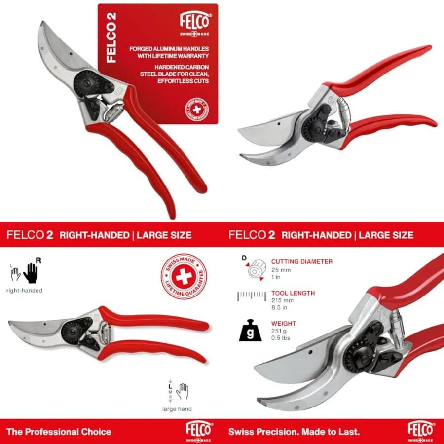 Forbici da Potatura F2 9.25" Made in Svizzera, Cesoie da Giardino Professionali, Troncarami Manuali per Giardinaggio, Attrezzo da Giardino con Funzione di Taglio