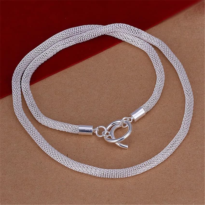 Free shipping Beautiful fashion Elegant 925 Sterling Silver jewelry chain cute charm mesh Chain Necklace women lady