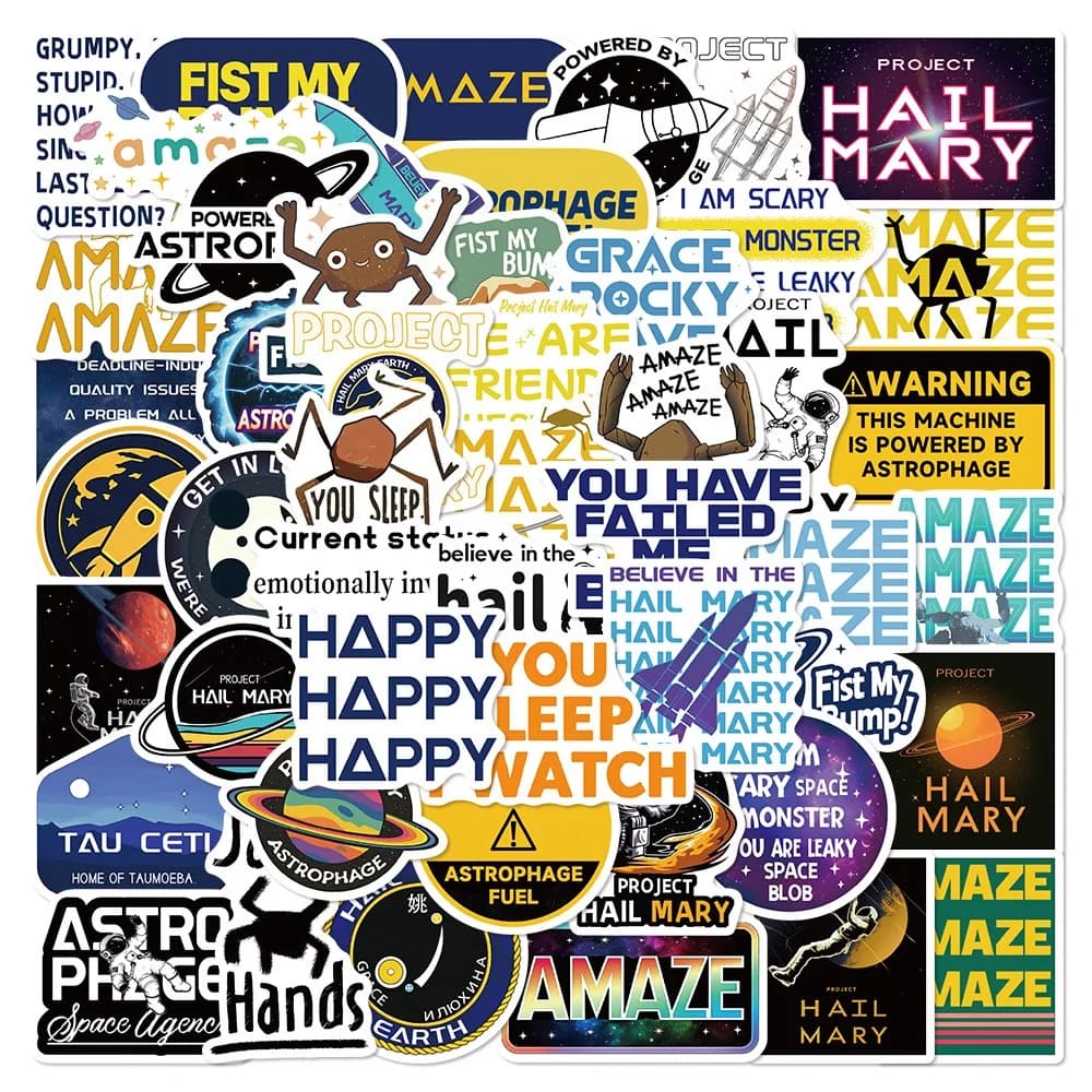 50 Pezzi Adesivi Estetici Graffiti Fai-da-te per Laptop, Scrapbook, Bagagli, Chitarra, Casco - Tema Progetto Hail Mary
