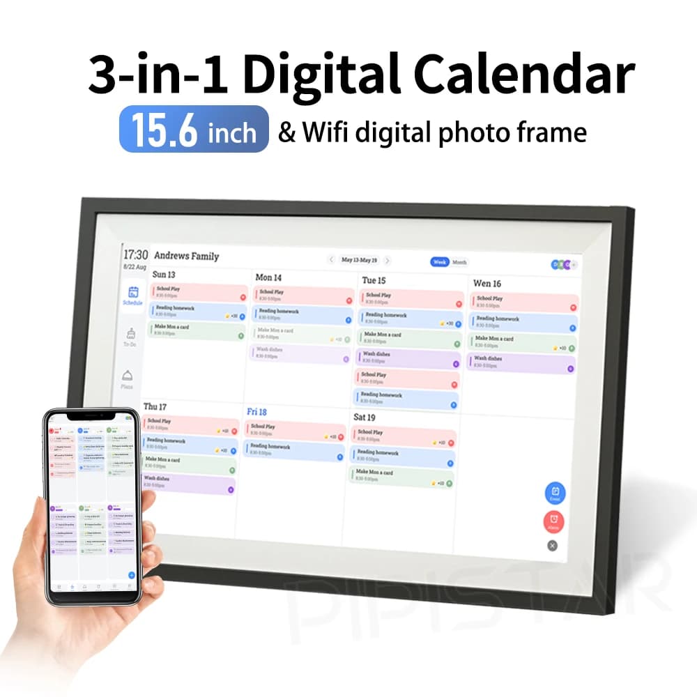 Calendario digitale da 15,6 pollici Grafico dei lavori domestici Display touchscreen da parete intelligente per orari familiari Cornice per foto digitale assistente domestico