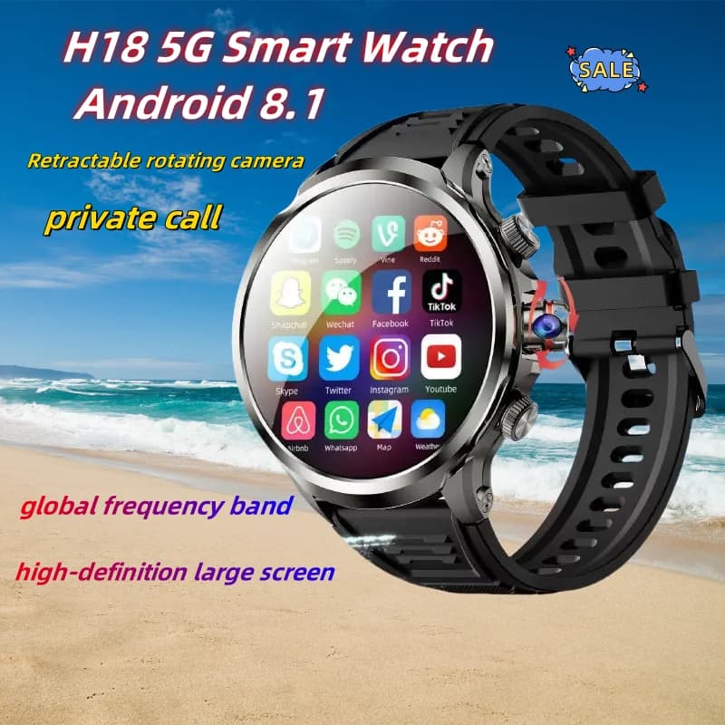 H18 smart watch with 500 W camera, 128 GB memory, 1 95 inch IPS display, GPS, WIFI, heart rate monitoring, Android 9 0 Smartwatch
