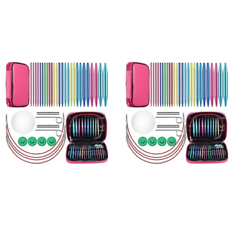 A27F-52 Pieces Aluminum Interchangeable Circular Knitting Needle Set,13 Size Interchangeable For Knitting