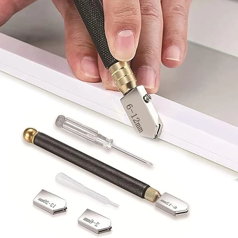 5/2PCS Glass Cutter Tool Set 2mm-20mm Pencil Style Oil Feed Carbide Tip with 2 Bonus Blades and Screwdriver