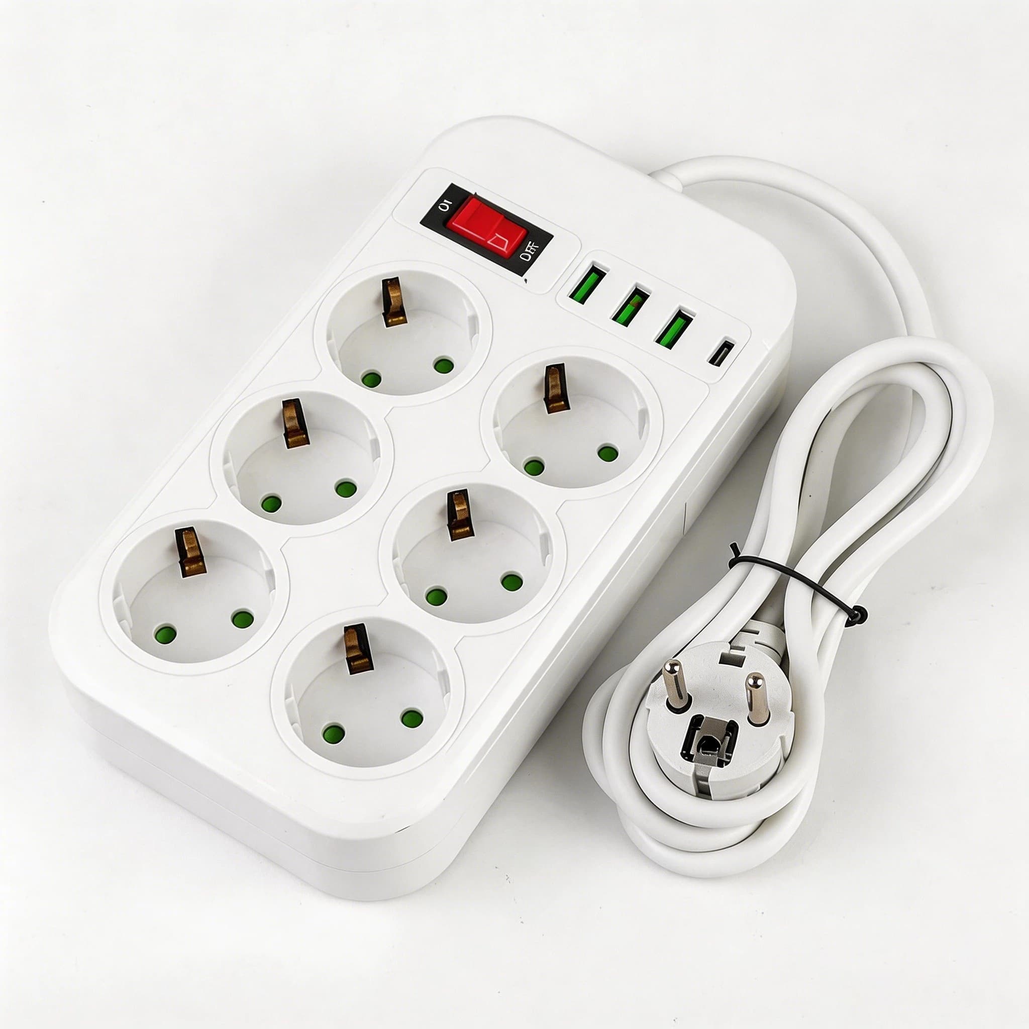 EU AC Plug 1500W 6 AC Power Strip with 3 USB 1PD Port 2M Extension Cord for Home Office Dormitory Filter Adapter Multitap Socket
