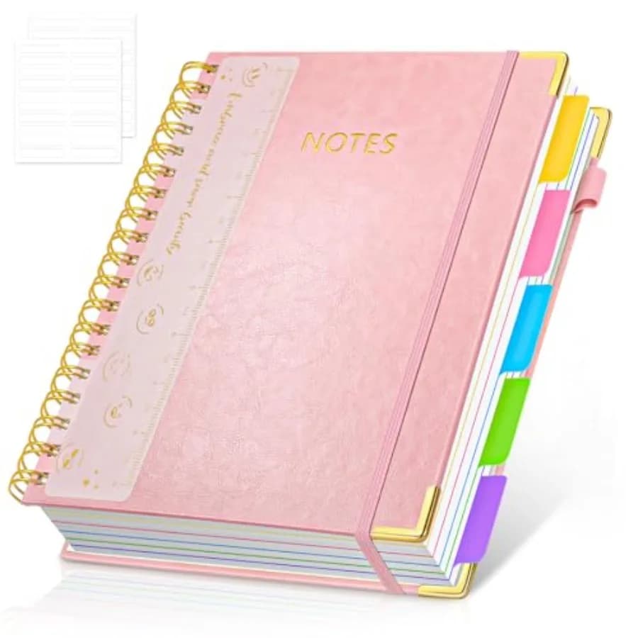 Hardcover Spiral Notebook Journal with Removable PVC Dividers - 8'' x 10'' Large 300 Page B5 Hardcover Leather College Lined Jo