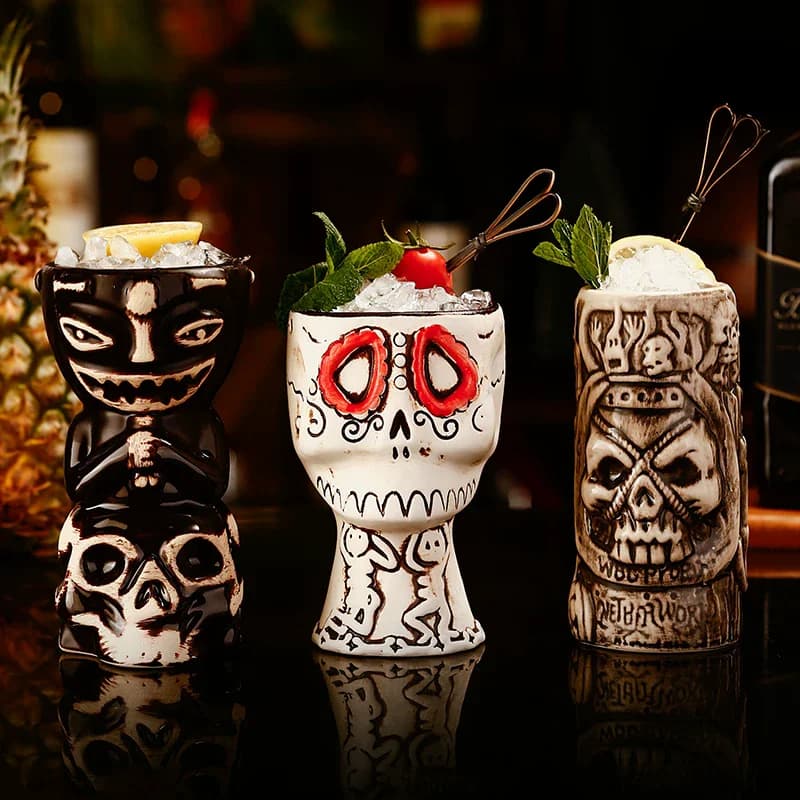 Tazza Tiki in Ceramica, Bicchiere Creativo in Porcellana per Birra e Vino, Accessorio da Bar, Bicchieri Esotici per Cocktail, Tazza a Forma di Teschio per Tiki Bar
