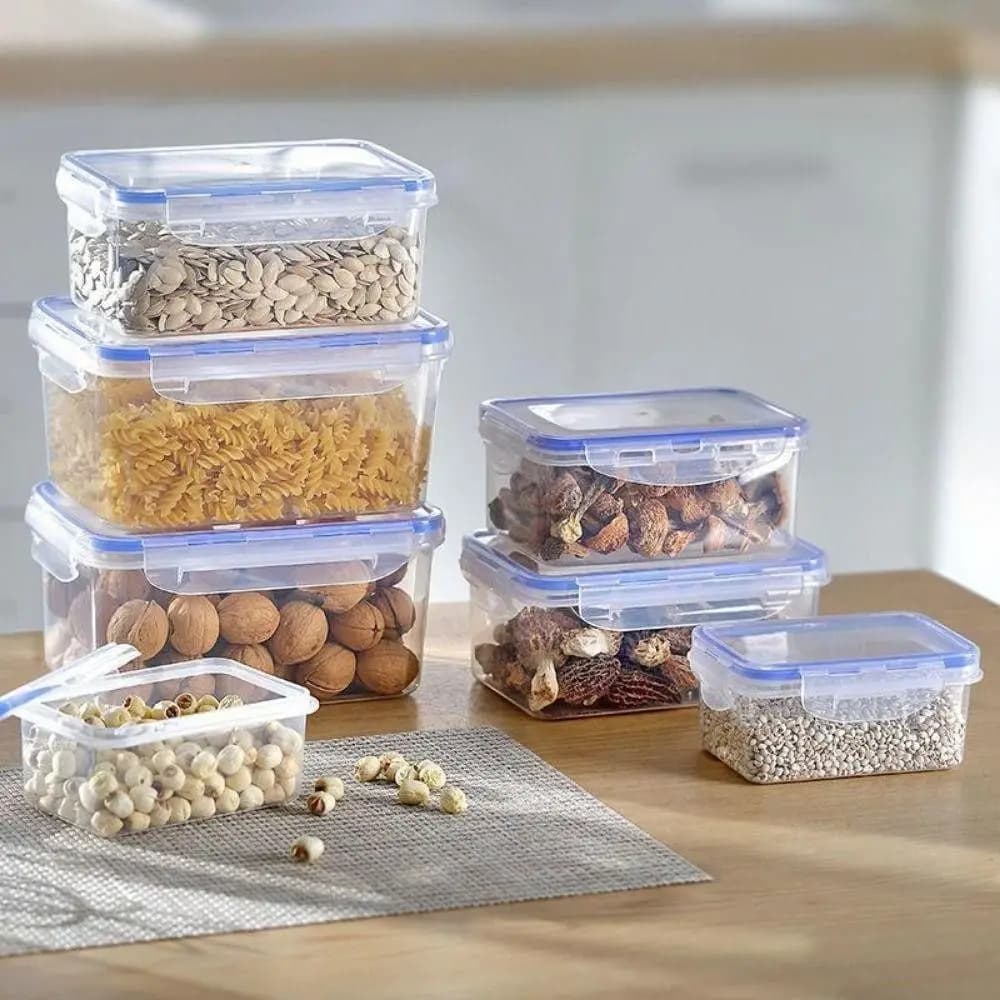Scatola portaoggetti rettangolare sigillata per frigorifero con coperchio contenitori per alimenti in plastica Trasparent Crisper Microw impilabile