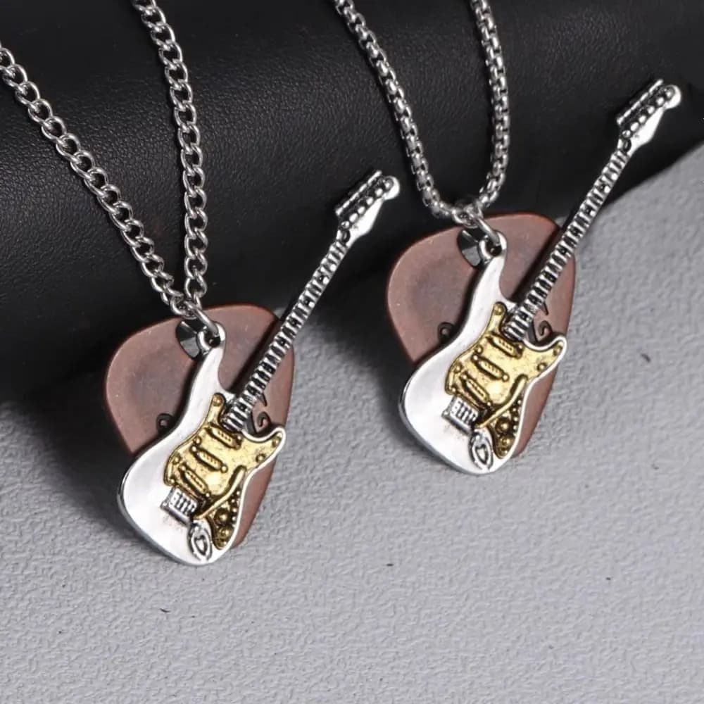 Trendy Vintage Guitar Pick Necklace Chain Choker Zinc Alloy Punk Rock Pendant Sweater Chain Gothic Music Guitar Necklace Hip Hop