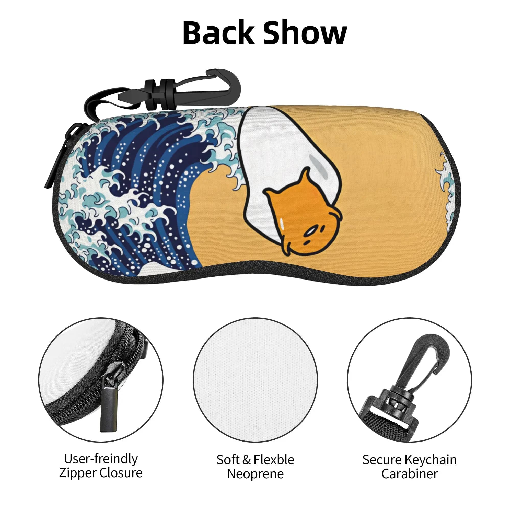 Custodia Protettiva per Occhiali Stile Ukiyoe Gudetama Surfing The Great Wave Shell, Custodia per Occhiali da Sole Uomo Donna, Borsa per Occhiali Cartoon