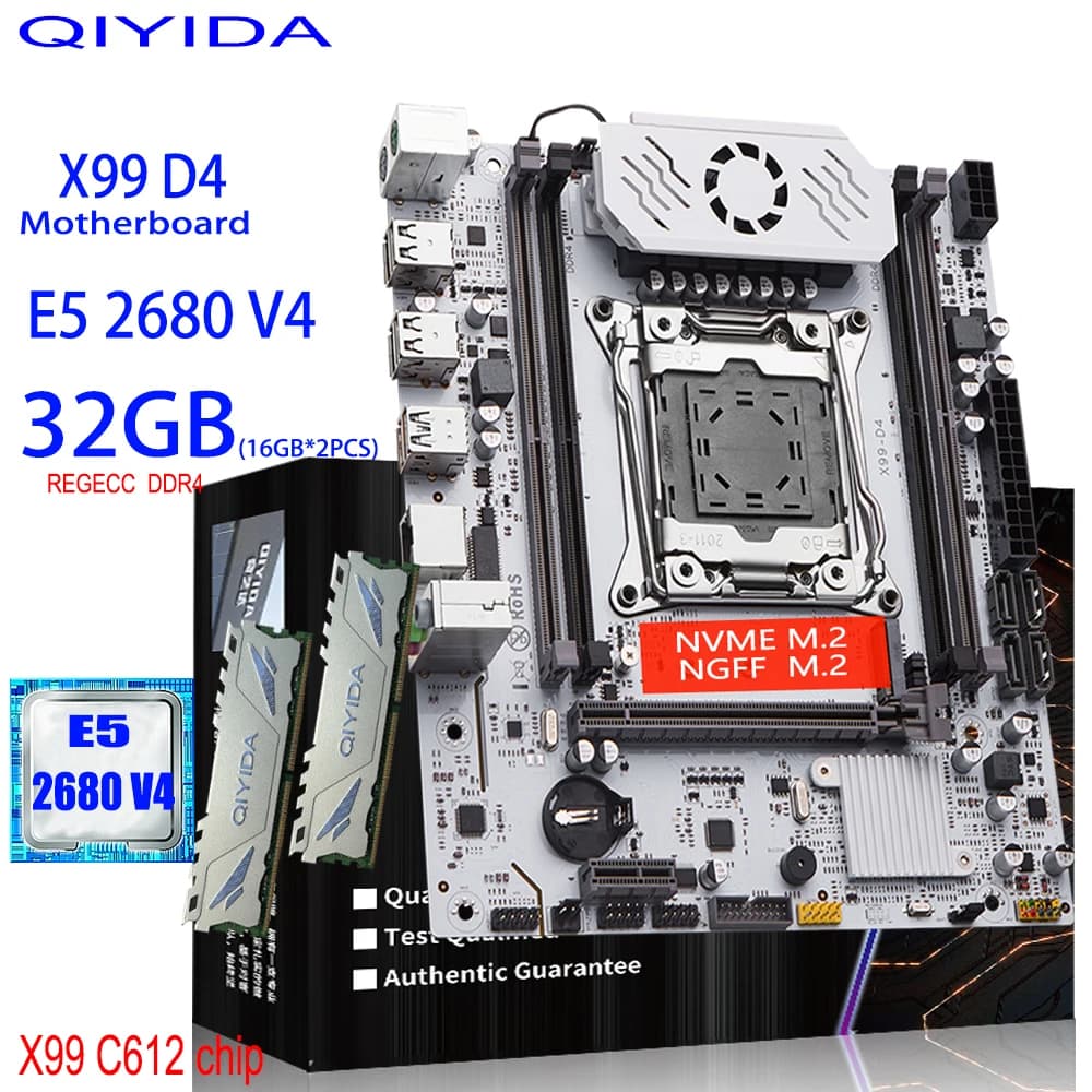 QIYIDA X99 Set scheda madre Kit Xeon LGA 2011-3 E5 2680 V4 Processore CPU 2*16G = 32G DDR4 REG ECC RAM X99 C612chip di memoria NVME M.2