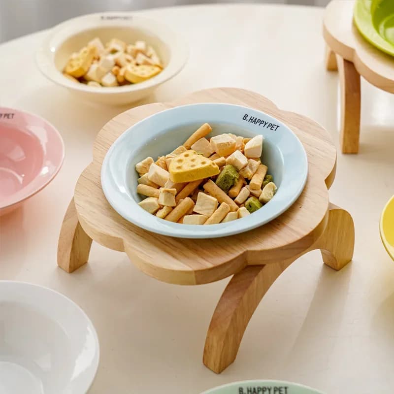 Ciotola per gatti in ceramica con supporto in legno rialzato protezione della colonna vertebrale cervicale ciotola per l'alimentazione del cucciolo ciotola per l'acqua forniture per animali domestici
