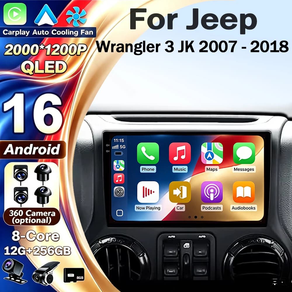Car Radio for Jeep Wrangler 3 JK 2007 - 2018 2 Din Android Stereo Multimedia Player GPS Navigation Carplay Autoradio Head Unit