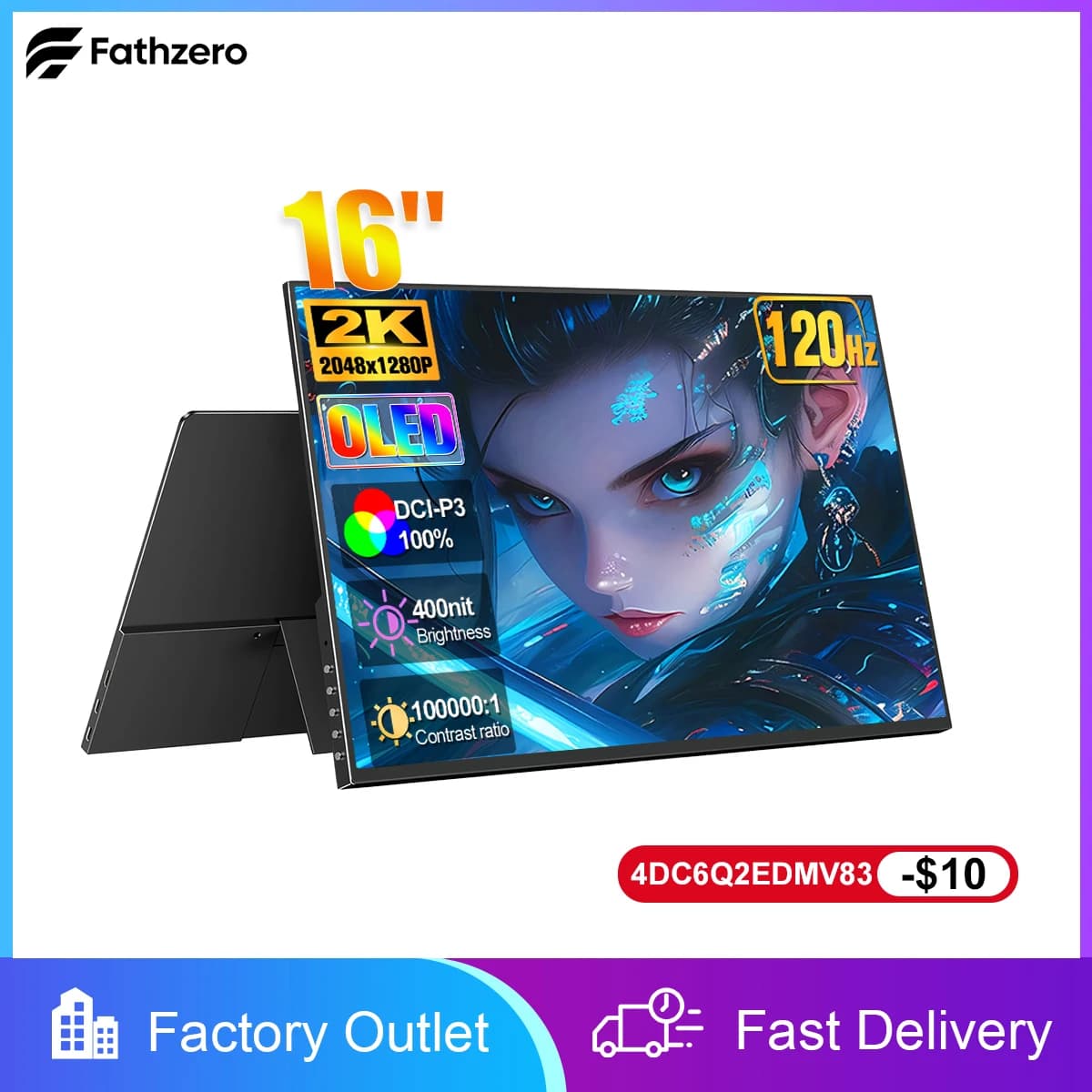 16-inch Portable OLED Monitor 2K 120Hz Gaming Laptop Extender 100000:1 Office Travel Display HDMI USBC For PC Mac Phone PS5 Xbox