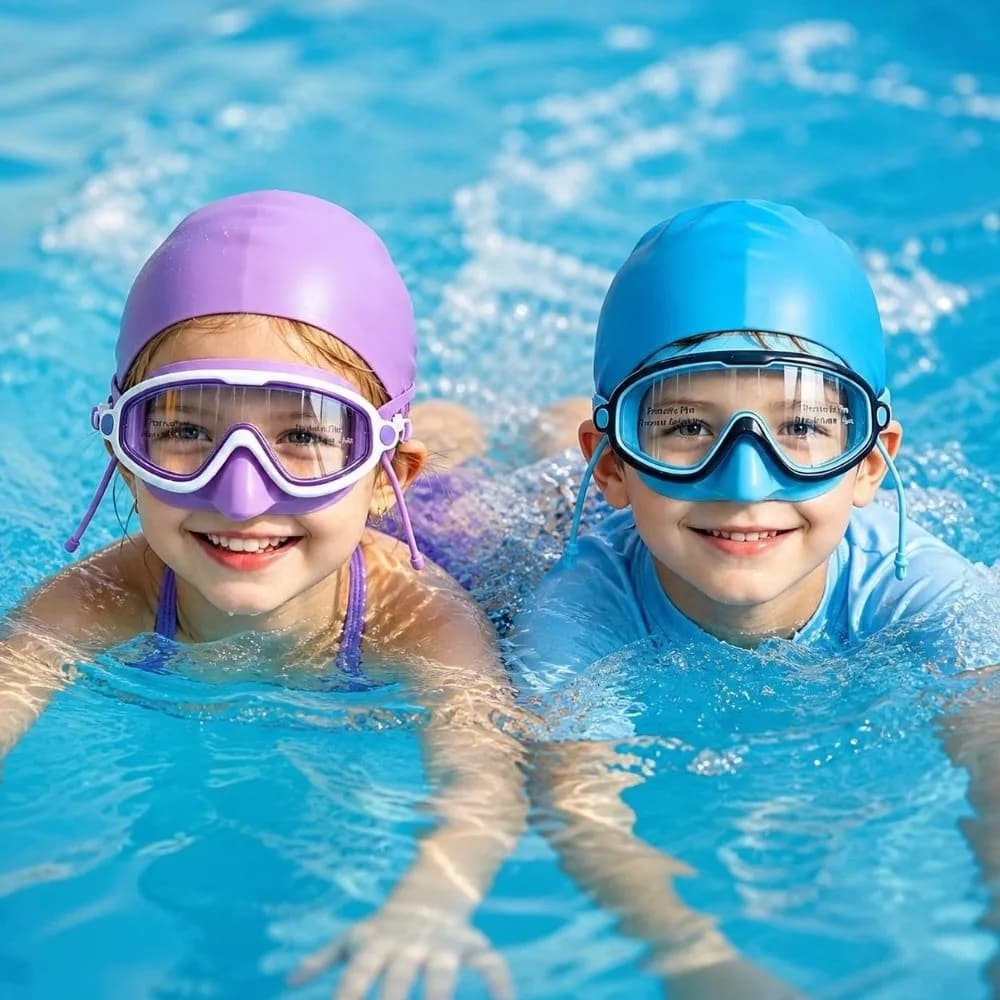 Waterproof Anti-Fog Kids Swim Goggles UV Protection HD View Diving Eyewear Adjustable Wide View Silicone Swim Cap Summer